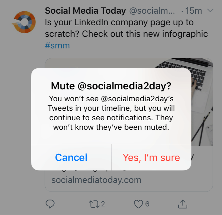 Mettre un compte Twitter en sourdine
