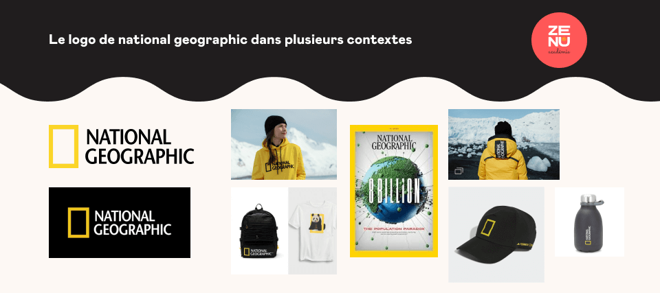 Exemple de déclinaisons du logo de National Geographic