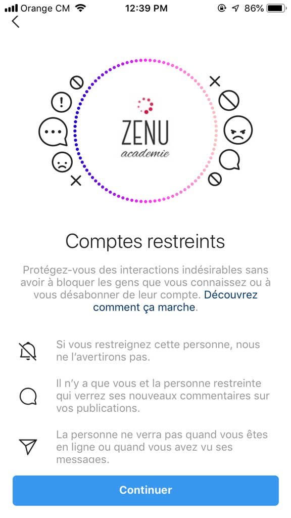 restreindre un compte sur Instagram