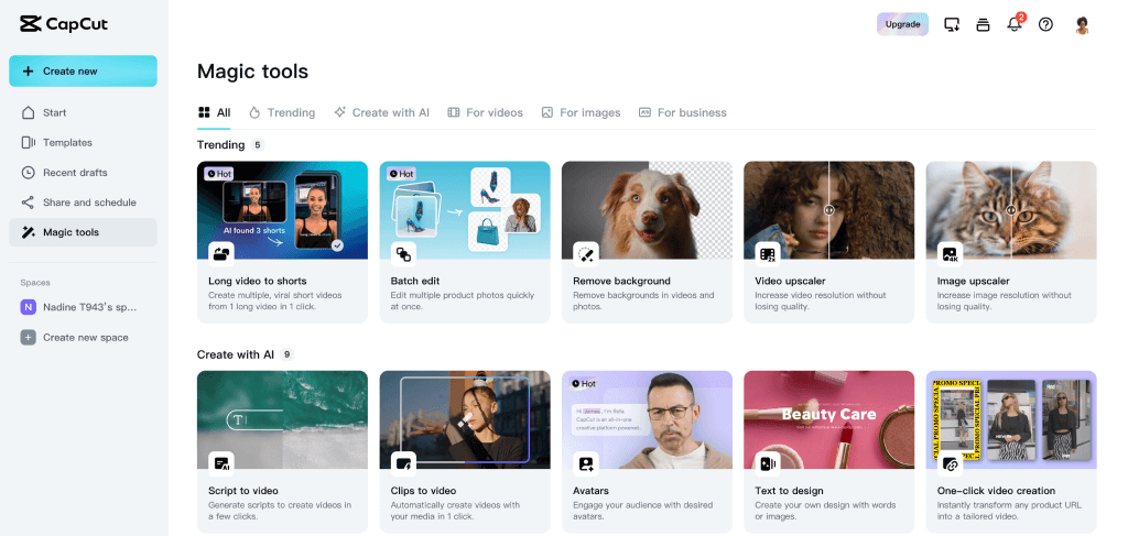 Tous les Magic tools disponibles dans CapCut