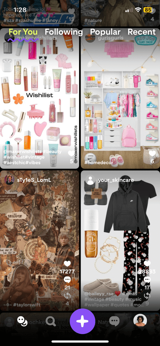 Page d'accueil de l'application de création de contenu visuel Shuffles par Pinterest