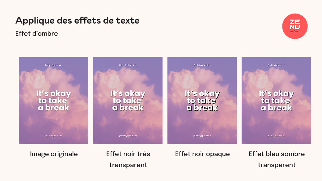 Exemples de plusieurs effets d'ombre dans Canva