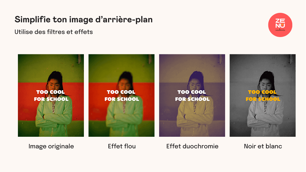 Comparaison d'une image de fond avec plusieurs effets et filtres