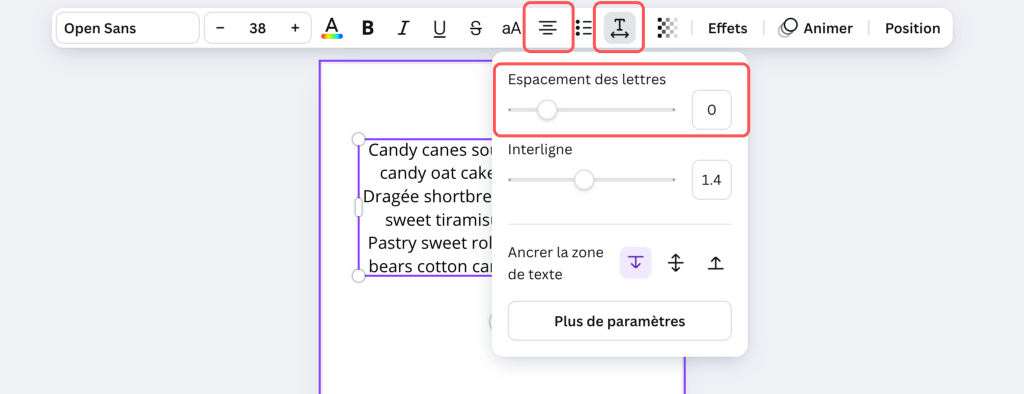 Modifier l'espacement des lettres dans Canva