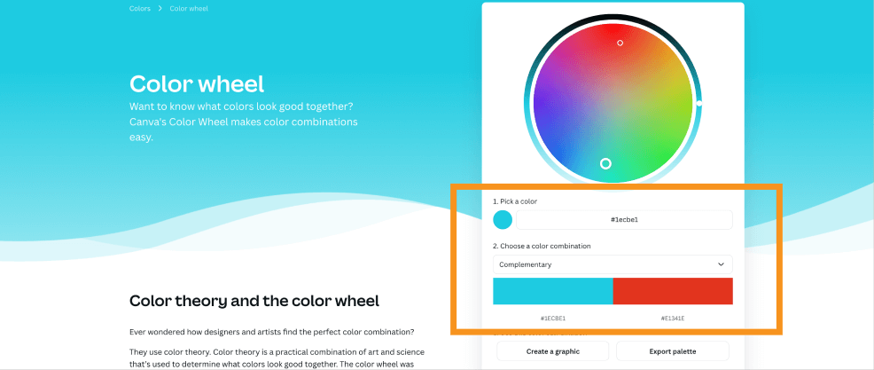Aperçu de l'outil roue des couleurs de Canva