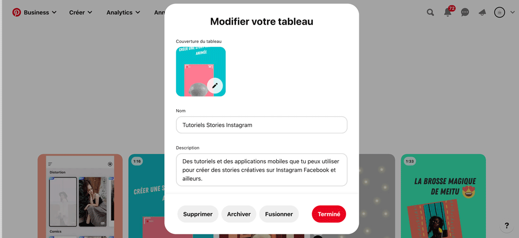 Choisir une couverture de tableau Pinterest