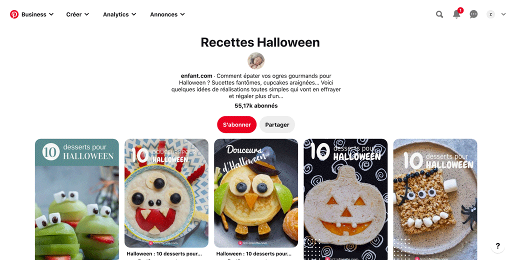 Exemple de description sur un tableau Pinterest