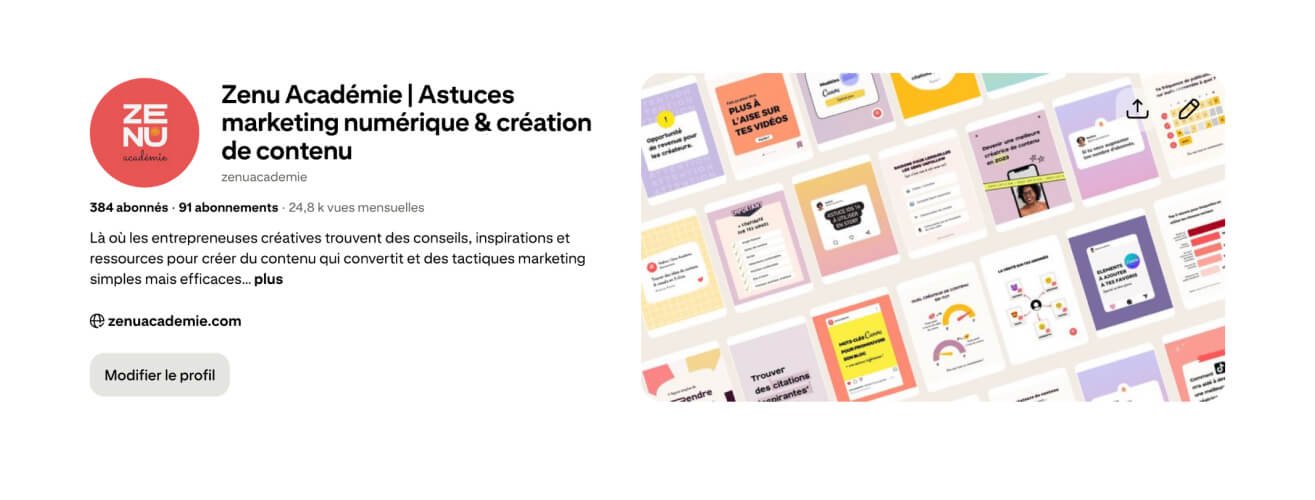 Profil Pinterest de la Zenu Académie