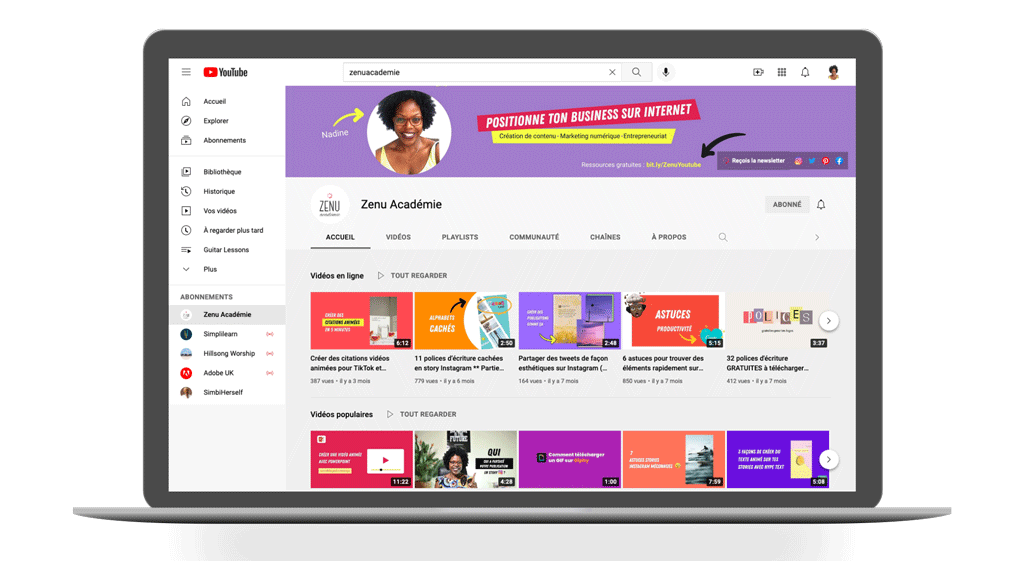 Aperçu de la photo de couverture YouTube sur un ordinateur portable