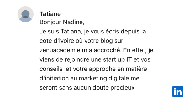 Témoignage de Tatiana, une membre de la communauté Zenu Académie sur LinkedIn