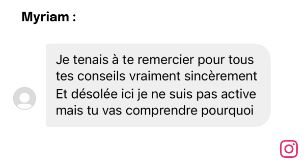 Témoignage de Myriam sur Instagram
