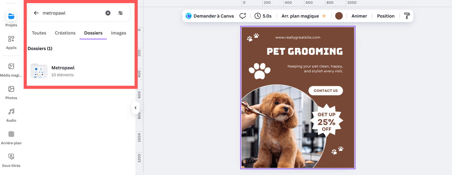 Comment faire une recherche dans ses dossiers dans Canva