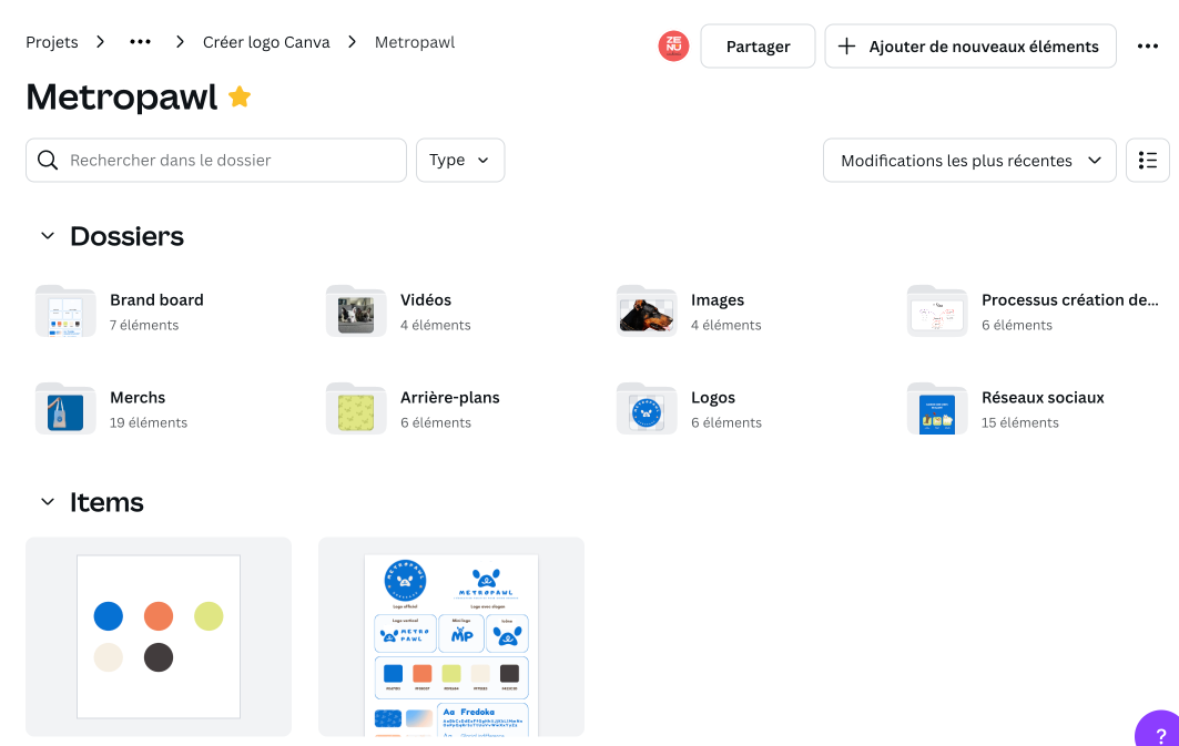 Exemple de dossier de marque dans Canva