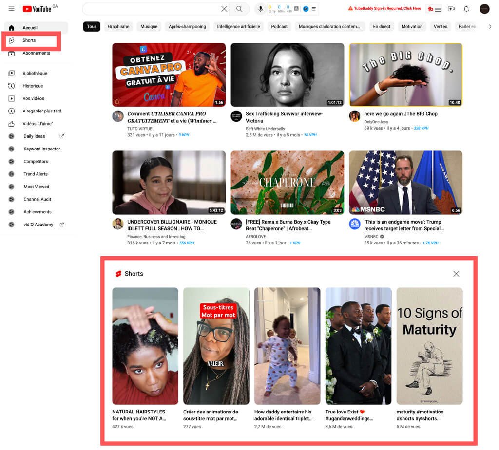 Comment accéder aux Shorts sur le site internet de YouTube