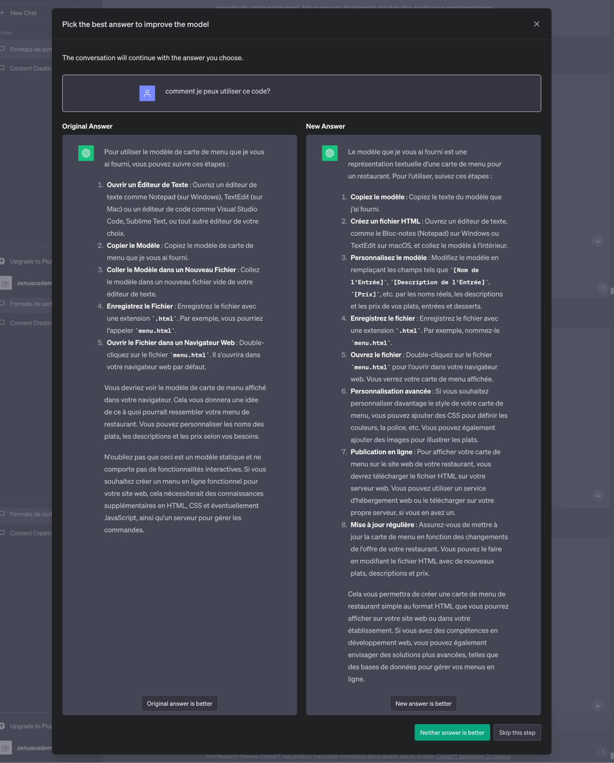 Exemple de feedback de ChatGPT