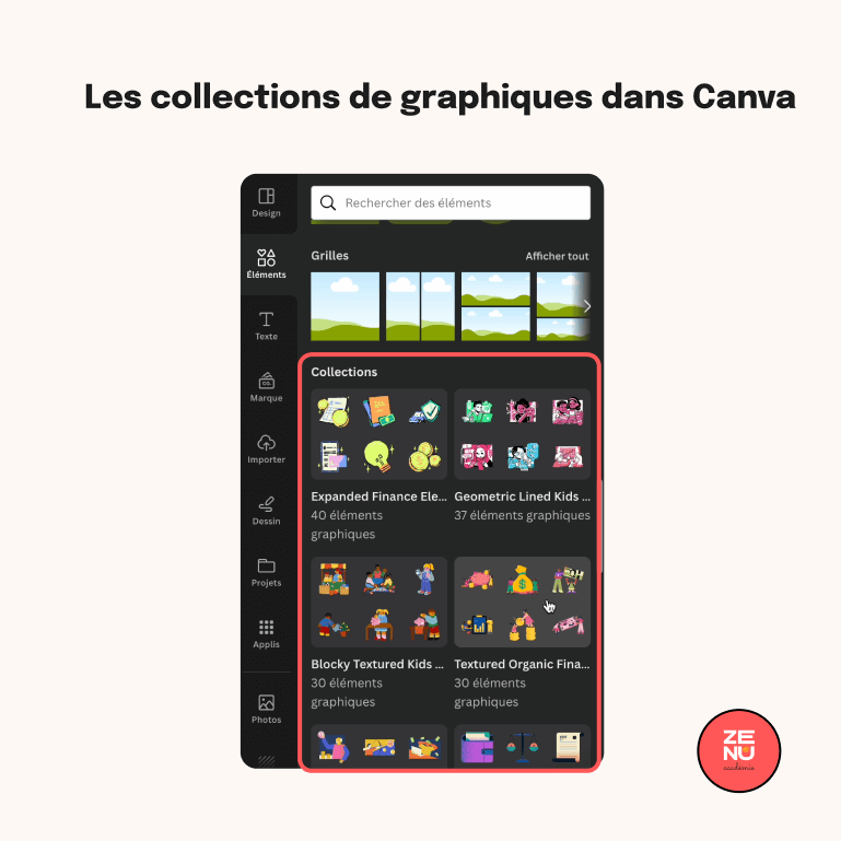 Où trouver les collections graphiques dans Canva
