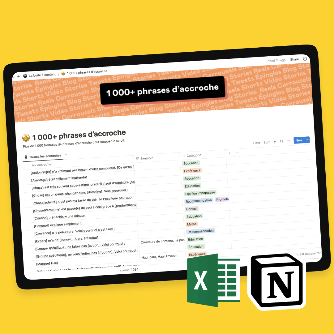 1000 phrases d'accroche au format Notion
