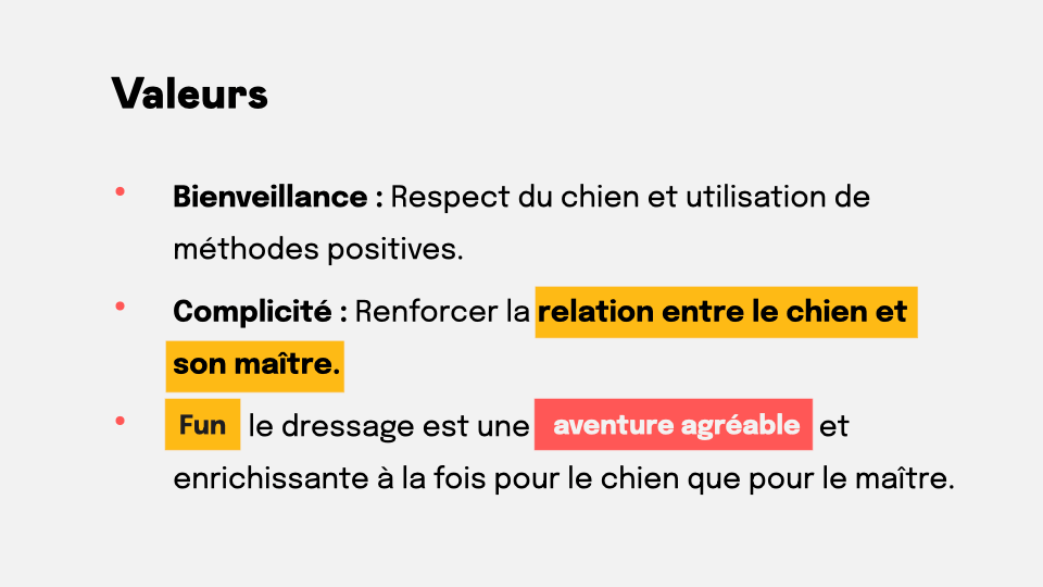 Mots-clés importants dans les valeurs de Metropawl