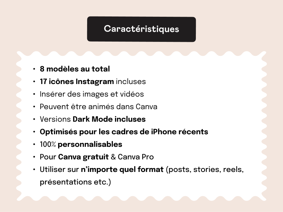 Caractéristiques des modèles de profil Instagram