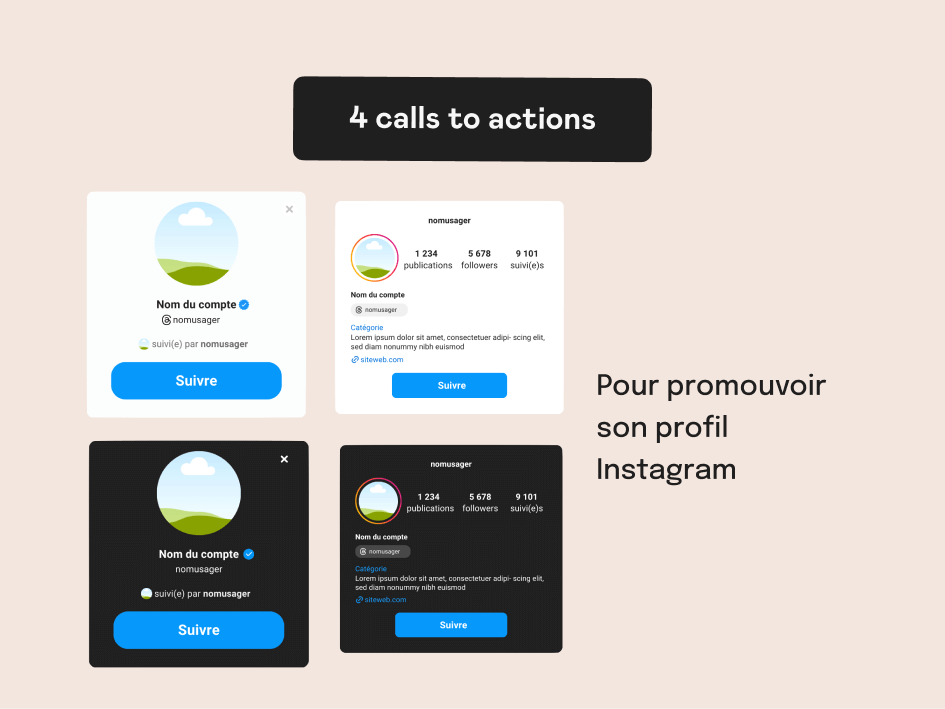 Calls to action de profil Instagram inclus