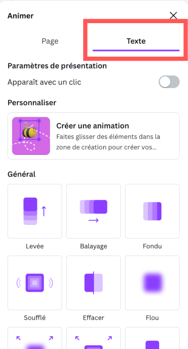 Les animations de texte dans Canva