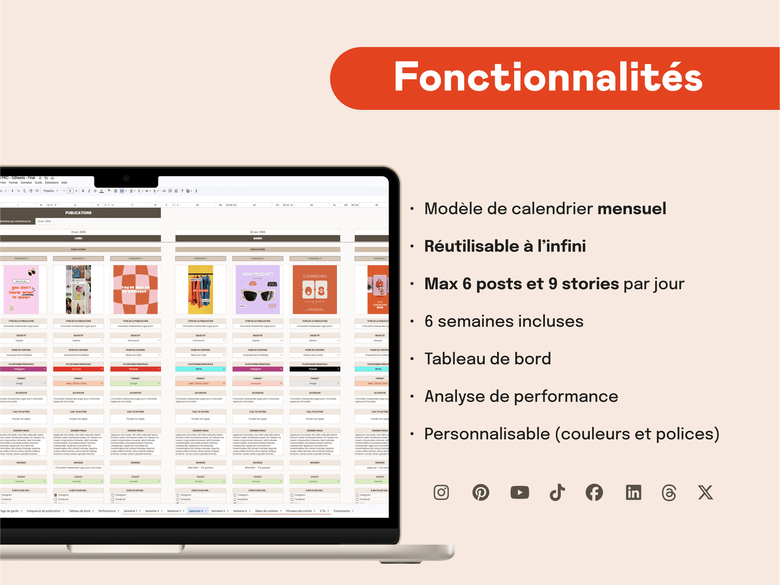Fonctionnalités du calendrier éditorial pro