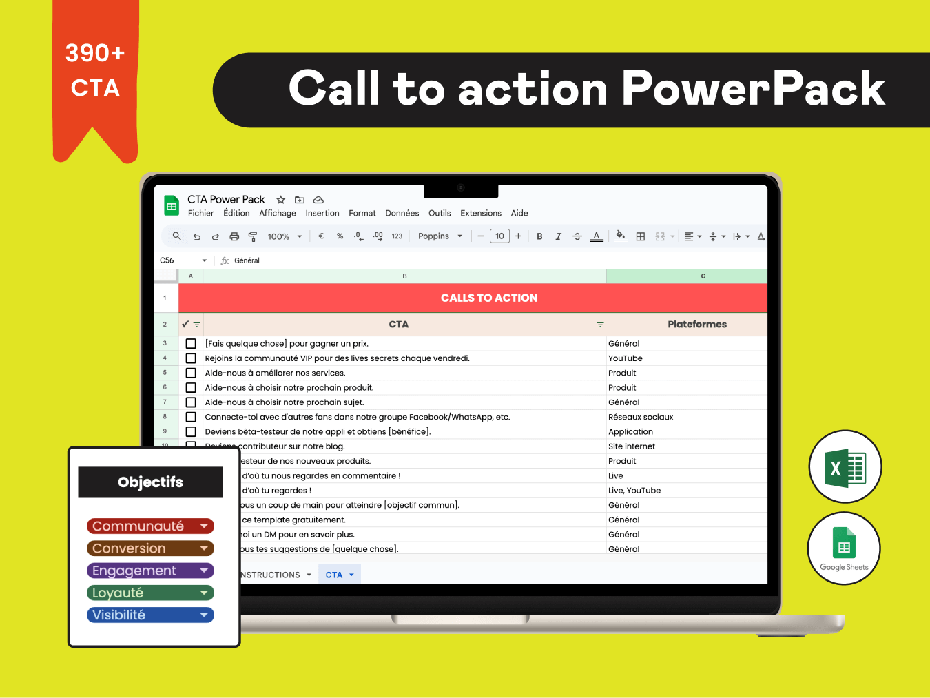 Base de données de calls to actions