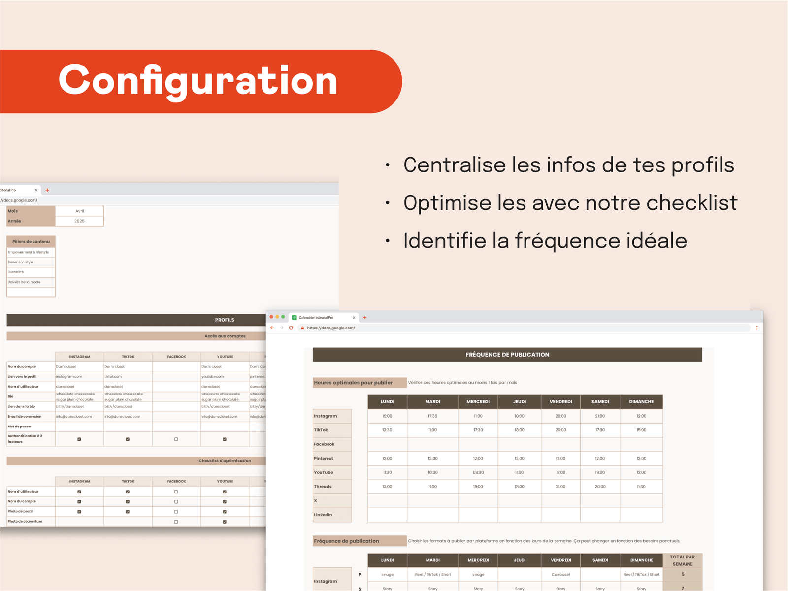 Options de configuration de ton calendrier éditorial pro