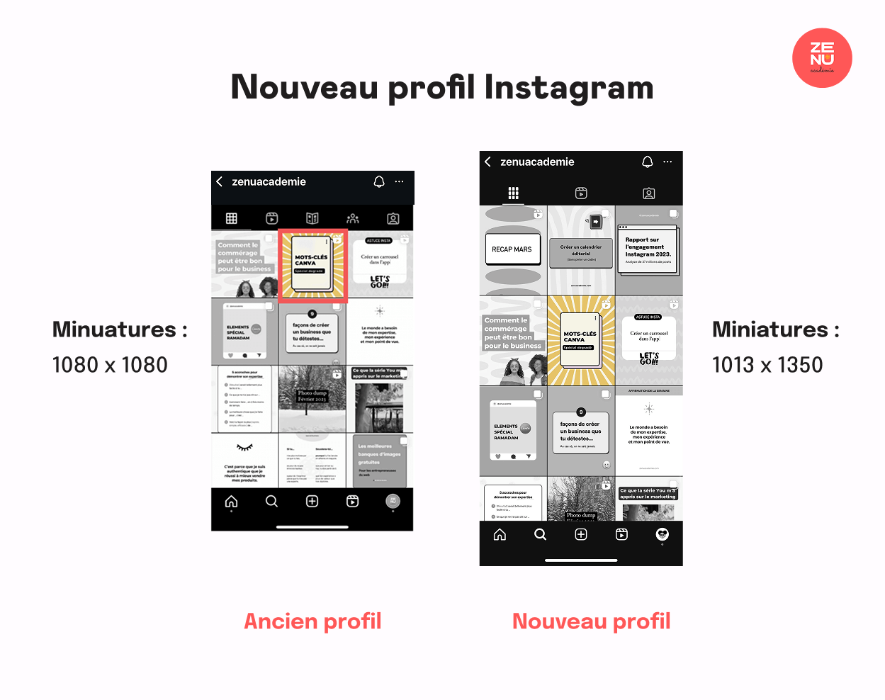 Ancien profil Instagram et Nouveau profil