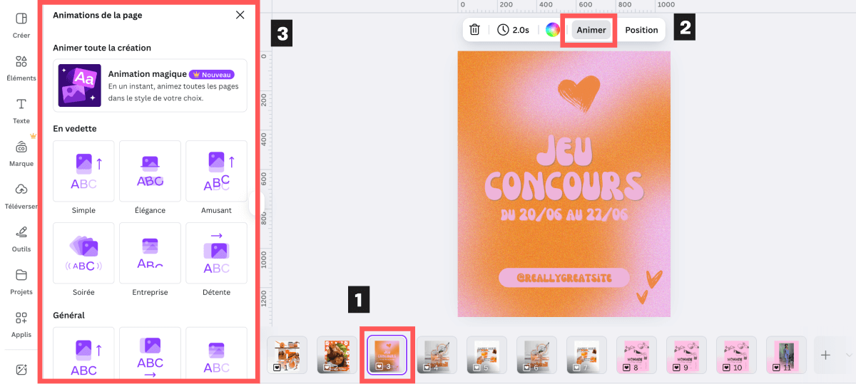 Comment animer une page dans Canva