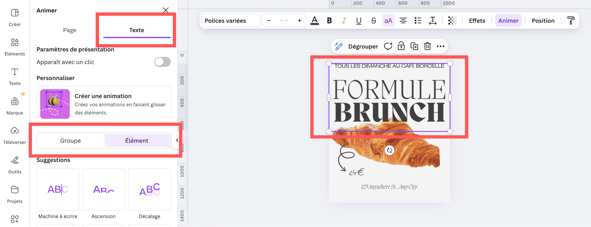 Animer des éléments groupés du même type