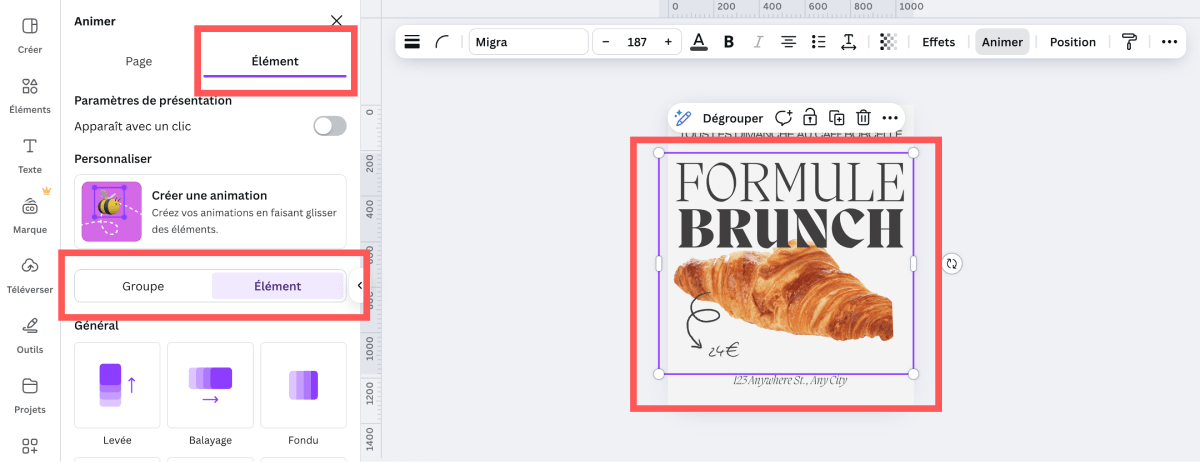 Animer un groupe avec des éléments différents