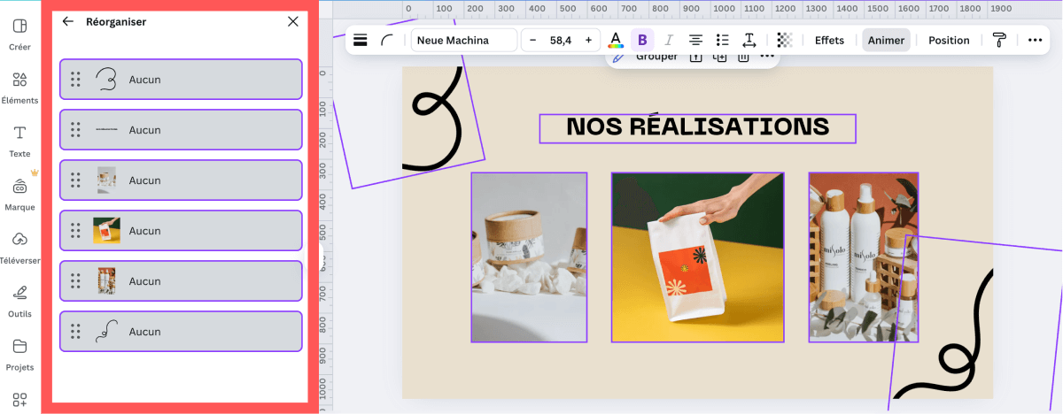 Organiser des éléments d'une diapo sans animation