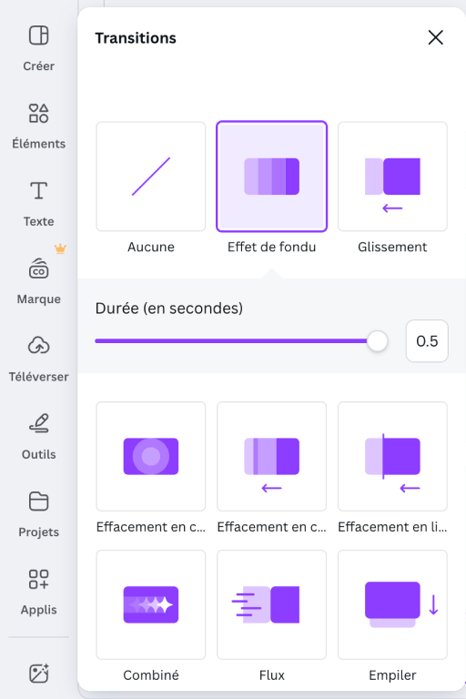 Configurer une transition Canva