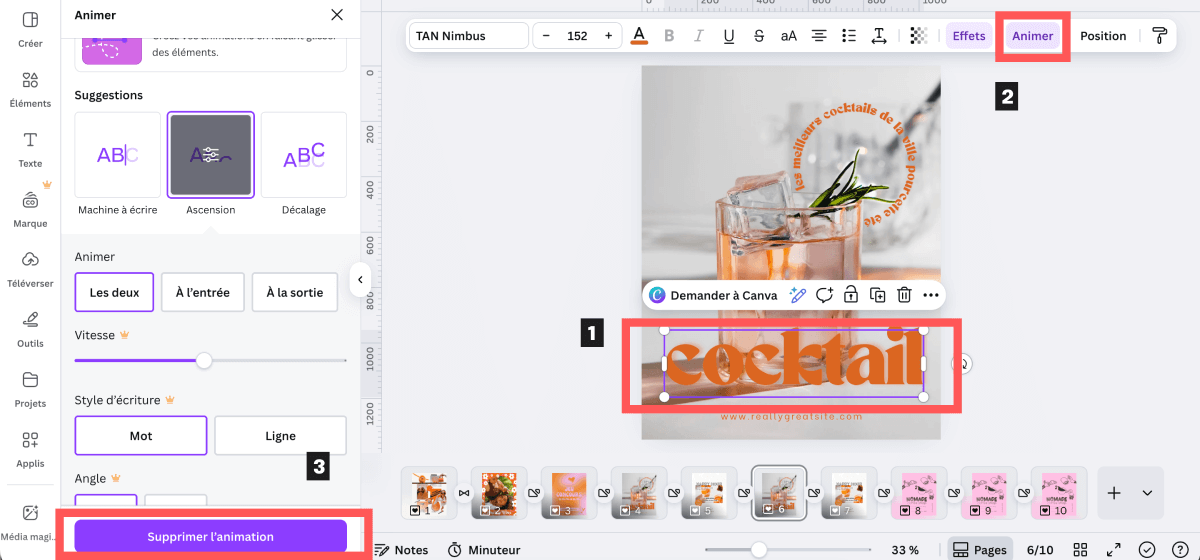 Étapes pour supprimer une animation dans Canva