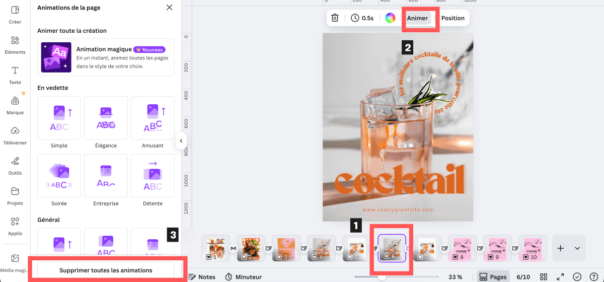 Étapes pour supprimer toutes les animations sur une page
