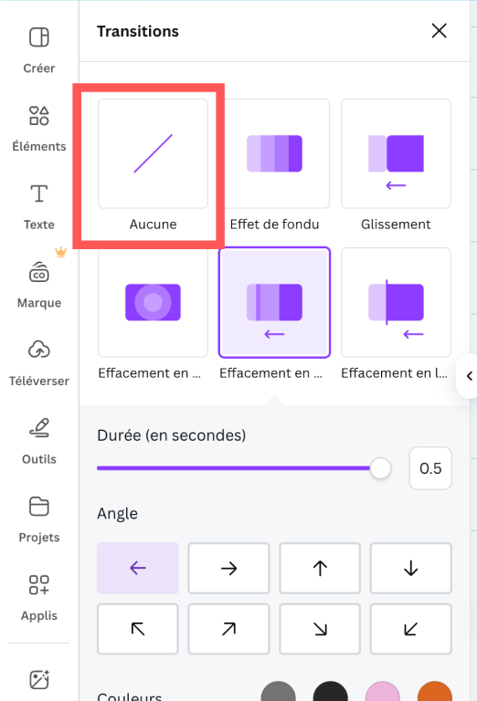 Supprimer une transition dans Canva