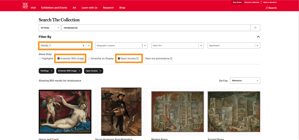 Page de résultats du MET de New York